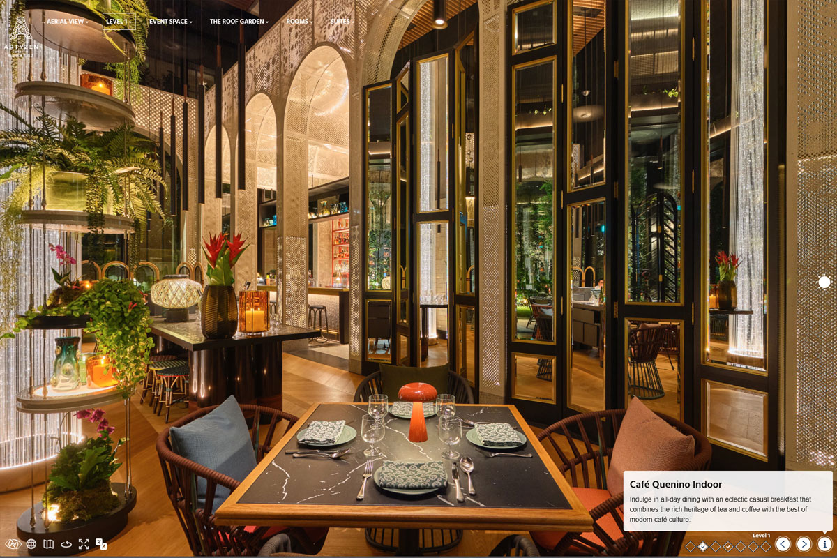 Artyzen Singapore Cafe Quenino showing day/night transition in hotel virtual tour